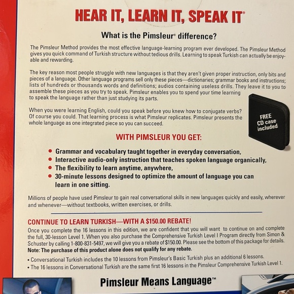 Pimsleur Turkish Conversational Course - Level 1 Lessons 1-16 CD - Picture 3 of 5
